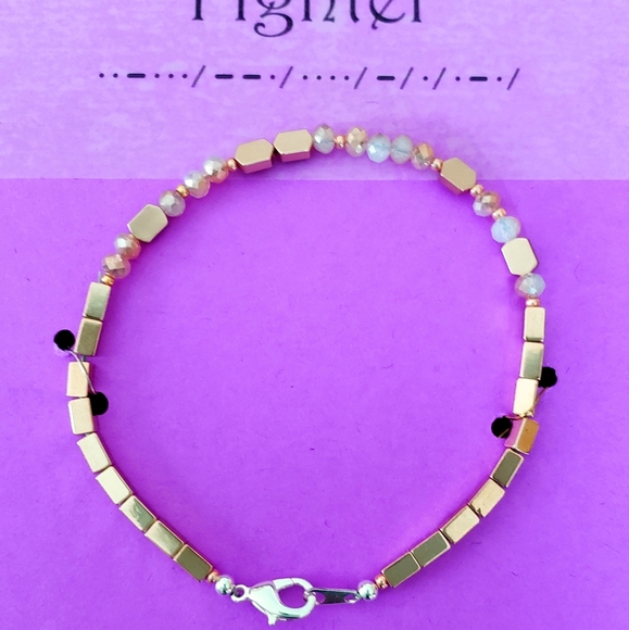 Morse Code "Fighter" Bracelet Rose Gold Hematite - Picture 2 of 4